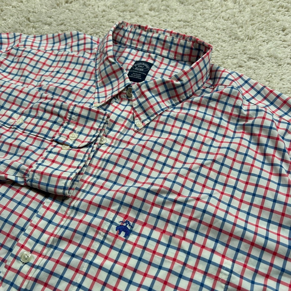 Brooks Brothers Button Down Shirt 4XLT Red Blue Long Sleeve Performance Check